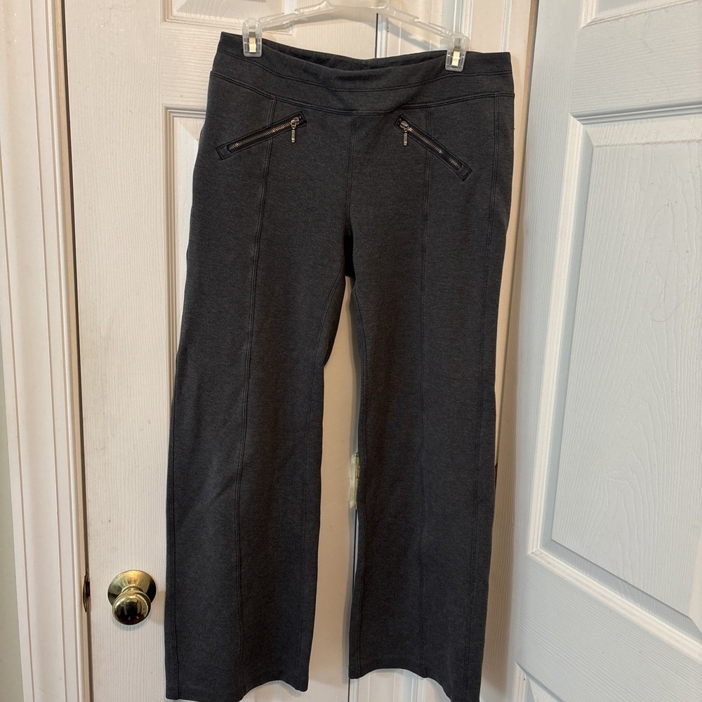 Athleta Womens Wide Leg Sweatpants Gray Seamed Pull On Zip Pockets Medium